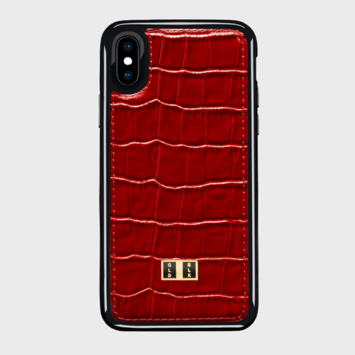 Gold Black iPhone X Case Croco Red
